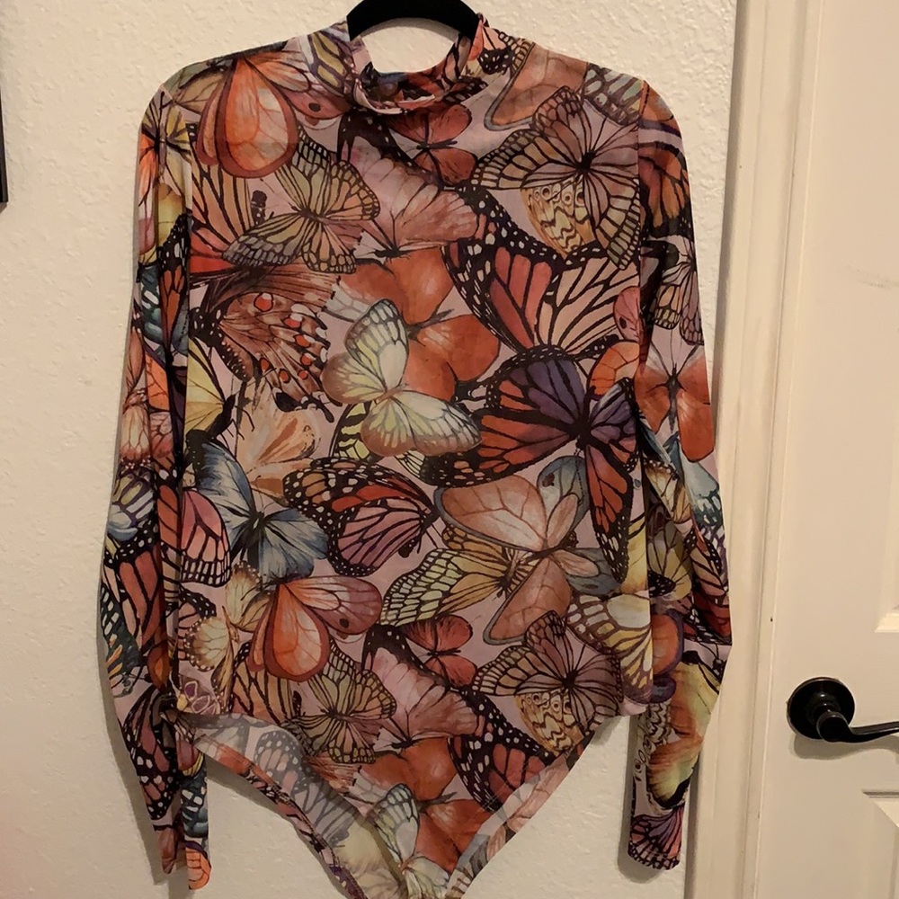 Long Sleeve Mesh Butterfly Bodysuit